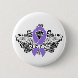 Hodgkins Lymphoma Winged SURVIVOR Ribbon Button