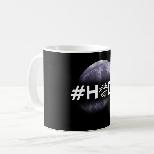 #HODL Iota zur Mond-Schwarz-Tasse Kaffeetasse (Vorderseite Links)