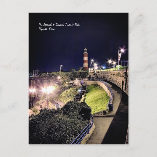 Hoe Approach und Smeaton's Tower by Night Postkarte (Vorderseite)