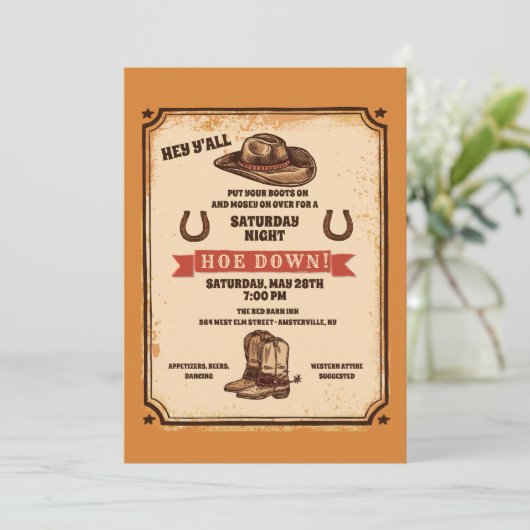 Hoedown Country Western Party Einladung (Stehend Vorderseite)