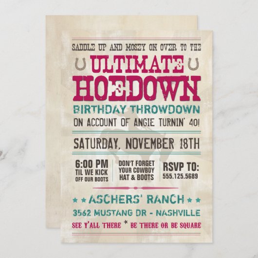 Hoedown-Einladung Einladung (Vorne/Hinten)