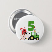 Hof Barnyard Animals Traktor 5th Birthday 5 Year Button (Vorne & Hinten)