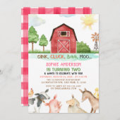Hof Barnyard Tiere 2. Geburtstag Einladung (Vorne/Hinten)