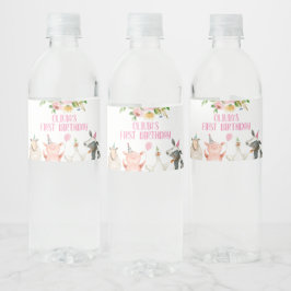 Hof Birthday Pink Barnyard Tiere Mädchen Dekoratio Wasserflaschenetikett