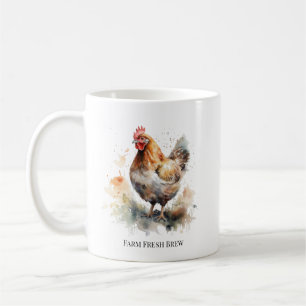 Hof Charme: Wasserfarbenes Hühnchen Kunst Kaffeetasse