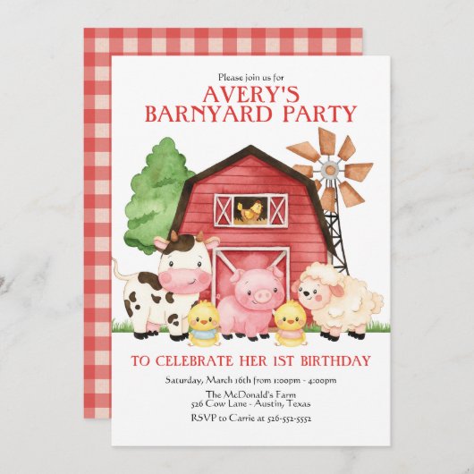 Hof Einladung zum Geburtstag, Barnyard Geburtstag (Vorne/Hinten)