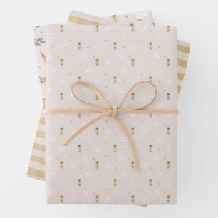 Hof Gänse Blume Rustic Yellow Gingham Geschenkpapier Set