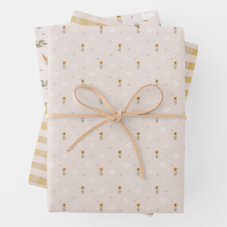 Hof Gänse Blume Rustic Yellow Gingham Geschenkpapier Set