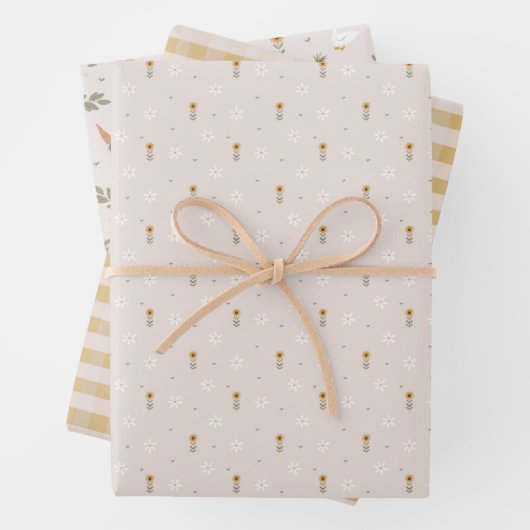 Hof Gänse Blume Rustic Yellow Gingham Geschenkpapier Set (Beispiel)