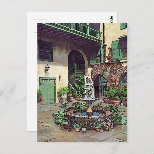 Hof im französischen Viertel, New Orleans Postkarte (Vorne/Hinten)