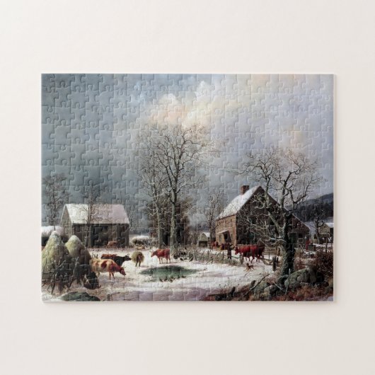 Hof im Winter George Henry Durrie 1858 Puzzle (Horizontal)