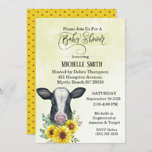 Hof Schwarze Kuh Gelbe Sonnenblume Baby Dusche Einladung