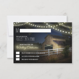 Hof-Stringlichter Rustikale Scheunenhochzeit RSVP- RSVP Karte