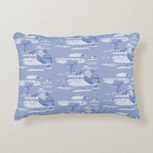 Hof Tier Toile Accent Pillow (blau auf blau) Dekokissen (Vorderseite)