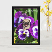 Hoffe, dass Sie sich bald besser Mops Grußkarte Karte (Gelbe Blume)