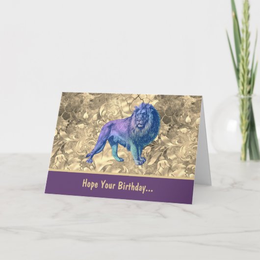 Hoffe, dein Geburtstag ist so frei, wie Lila Löwe Karte (Vorderseite)