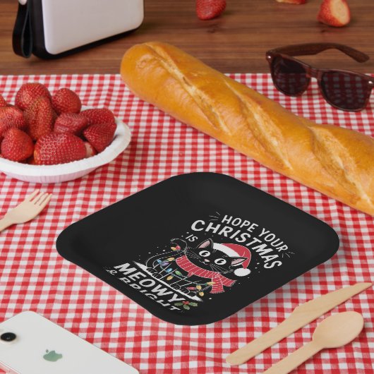 Hoffe, deine Weihnachten ist Meowy und helle Katze Pappteller (Picknick)