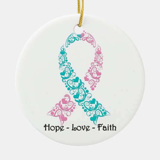 Hoffnung Aquamarin und rosa Aufklärungsband Keramikornament (Vorne)