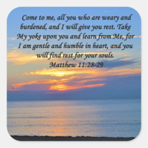 HOFFNUNG AUSGEFÜLLT,MATTHEW 11:28 SONNENRISE FOTO  QUADRATISCHER AUFKLEBER