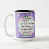 Hoffnung Botschaft - Matthew 11-28 - Zwei-Tone-Tas Zweifarbige Tasse (Links)