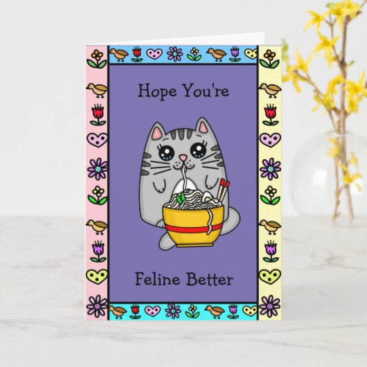 Hoffnung, dass du Feline Better bist | Cat Pun Karte (Gelbe Blume)