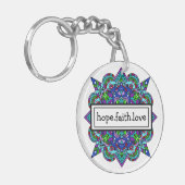 Hoffnung. Glaube. Liebe Lila und Blue Mandala Keyc Schlüsselanhänger (Vorderseite links)