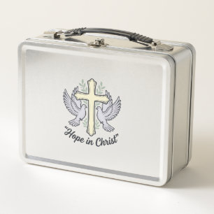 Hoffnung in Christus Taube Kreuz Vintage Christlic Metall Brotdose