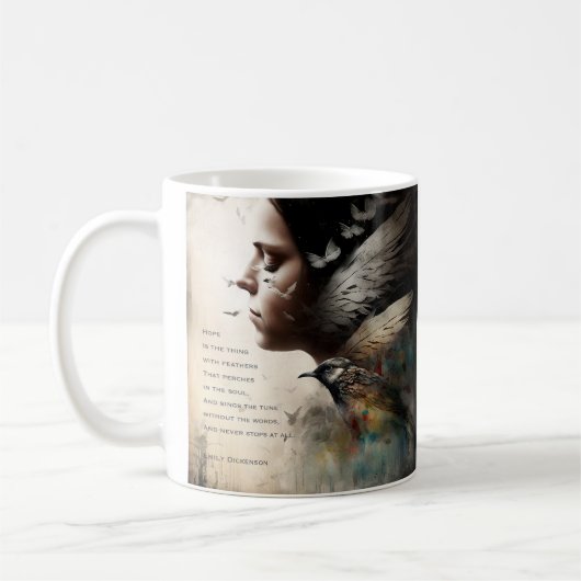 Hoffnung ist das Ding mit Feathers Kaffeetasse (Links)