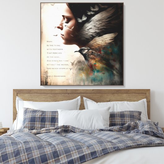 Hoffnung ist das Ding mit Feathers Leinwanddruck (Insitu (Schlafzimmer))