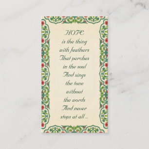 HOFFNUNG ist die Sache mit Federn, die hockt Visitenkarte