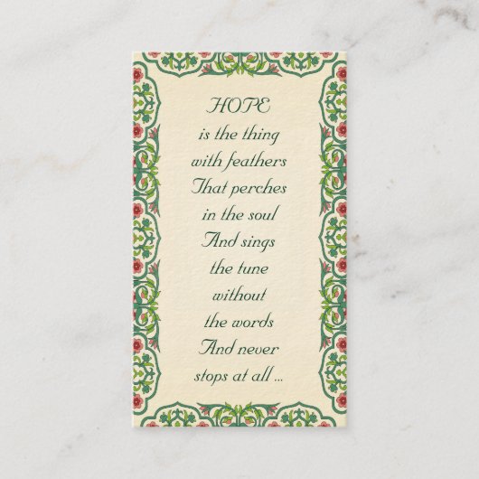 HOFFNUNG ist die Sache mit Federn, die hockt Visitenkarte (Vorderseite)