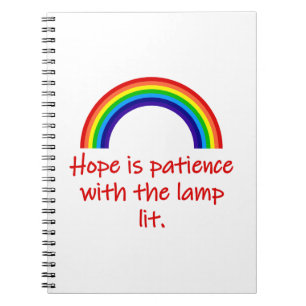 Hoffnung ist Geduld mit der Lampe Notizblock