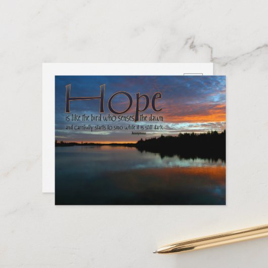"Hoffnung ist wie der Vogel" Inspiration Zitat Postkarte (Vorderseite/Rückseite Beispiel)