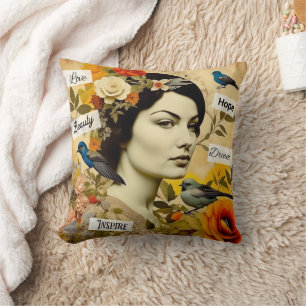 Hoffnung, Liebe, Schönheit, Traum Vintage-Dame Kissen