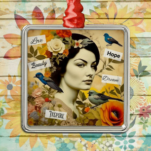 Hoffnung, Liebe, Schönheit, Traum Vintage-Dame Ornament Aus Metall