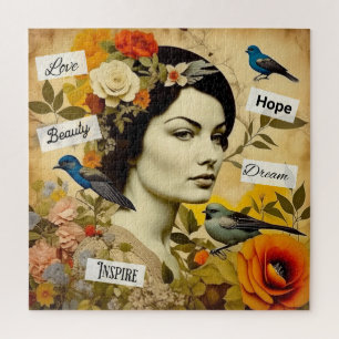 Hoffnung, Liebe, Schönheit, Traum Vintage-Dame Puzzle