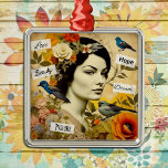 Hoffnung, Liebe, Schönheit, Träume, Vintage Dame Ornament Aus Metall<br><div class="desc">Vintage Frau mit Bluebirds,  Blume und inspirierenden Worten ai art. Weihnachtsschmuck.</div>