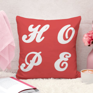 Hoffnung : Minimalistischer Weißer & Roter Inspiri Kissen