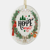 Hoffnung mit Weihnachtskranz mit Band Keramik Ornament (Rechts)
