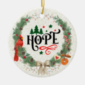 Hoffnung mit Weihnachtskranz mit Band Keramik Ornament (Vorne)