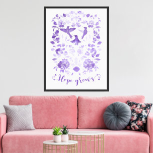 Hoffnung wächst - Lavendel Linocut Bird Inspiratio Leinwanddruck