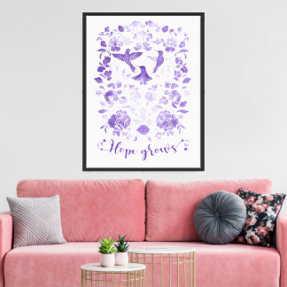 Hoffnung wächst - Lavendel Linocut Bird Inspiratio Leinwanddruck