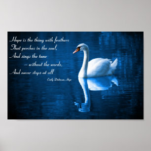 Hoffnung, weißer Schwan auf Blue Waters Poster
