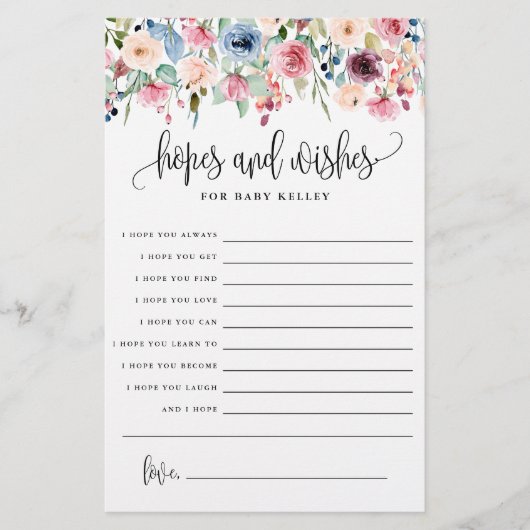 Hoffnungen und Wünsche, florale Babyberatungskarte Flyer (Vorne)