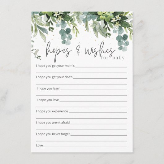 Hoffnungen & Wünsche für Babydusche Begleitkarte (Vorderseite)