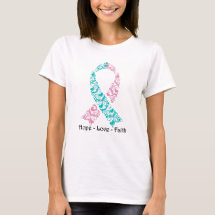 Hoffnungs-aquamarines und rosa Bewusstseins-Band T-Shirt