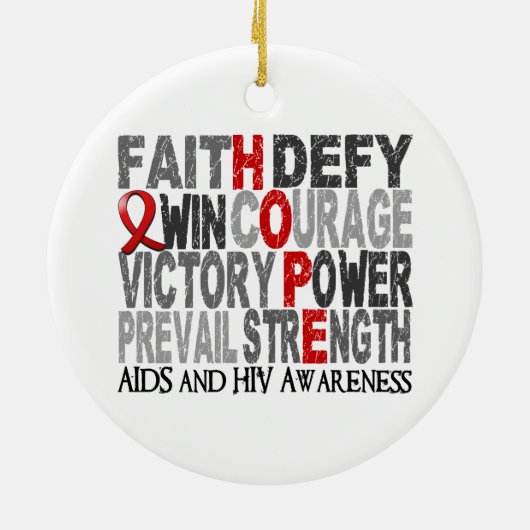 Hoffnungs-Wort-Collage AIDS Keramik Ornament (Hinten)