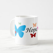 Hoffnungskaffee-Tasse mit bunten Schmetterlingen Kaffeetasse (Vorderseite Links)