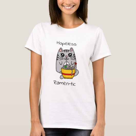 hoffnungslos Ramen-tic | Funny Cat Eating Noodles T-Shirt (Vorderseite)