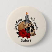 Hoffnungslose Romantik - Gotischer Schädel, Rote R Button (Vorderseite)